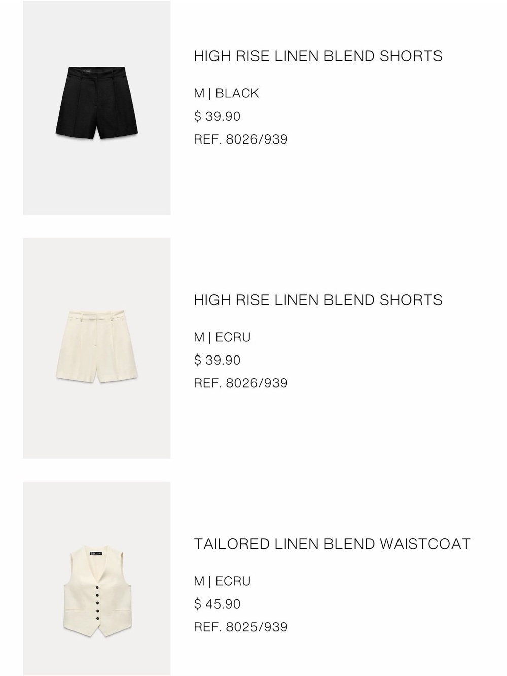 Zara Tailored Linen Blend Vest & High-Rise Shorts Set of 2 Black & Ecru Size M - Picture 14 of 15